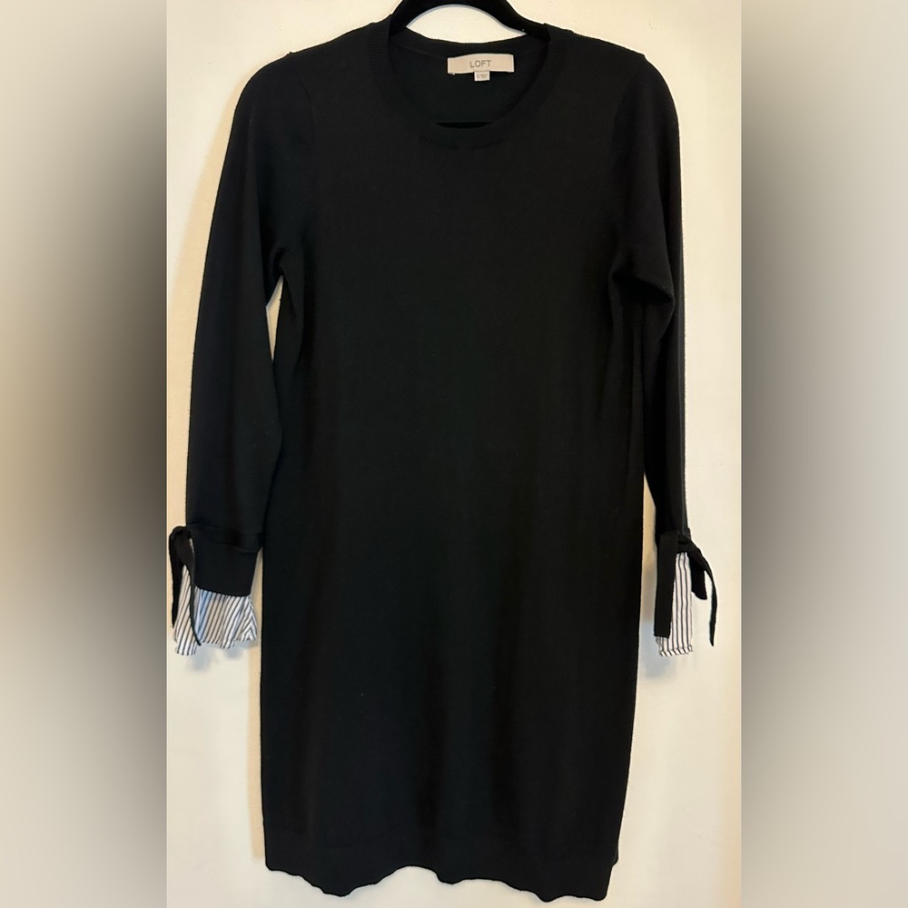 Loft Sweater Dress with Shirt-Style Sleeves, Small, Black